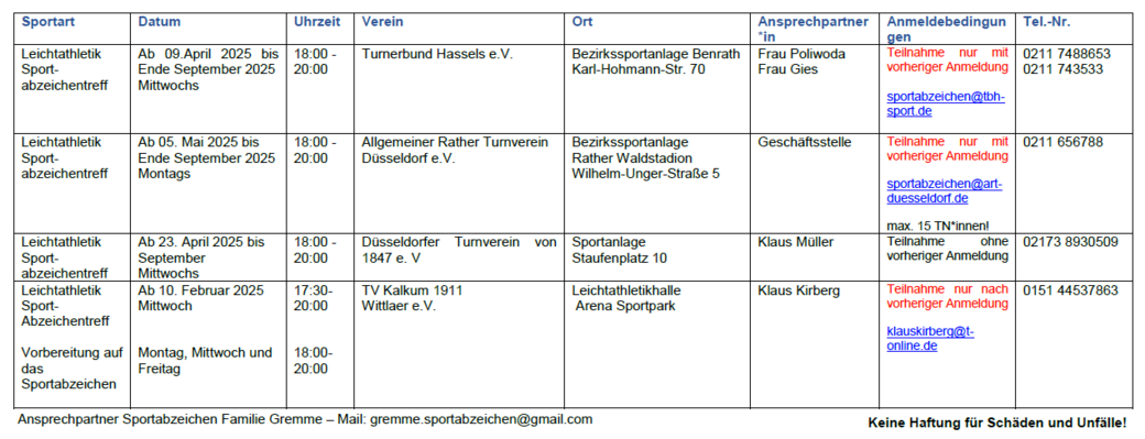 Termine Sportabzeichen